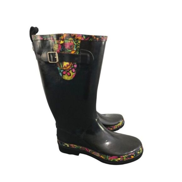 Sak Roots Knee High Rainboots Women 9 Black Slip-On Fall Winter - Picture 1 of 6